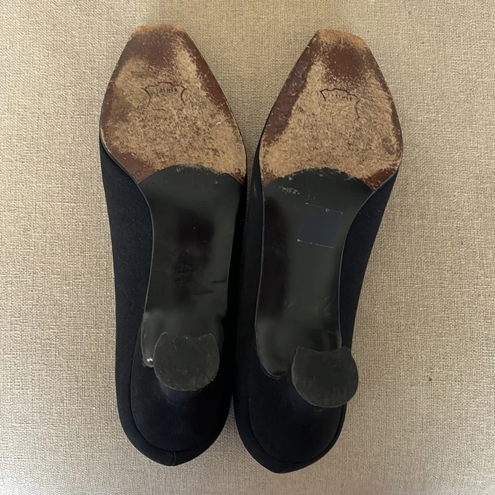 - EUC Stuart Weitzman black pumps with rhinestones Bow square toe size 5B